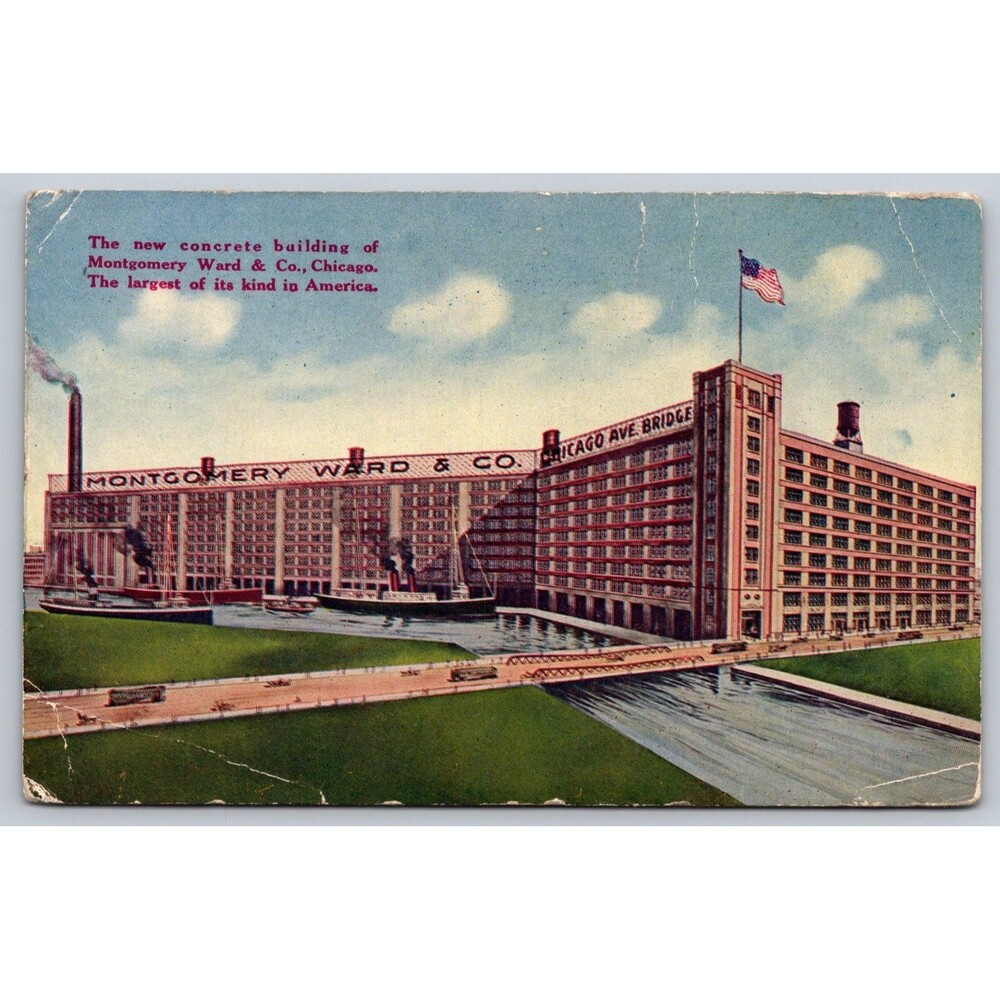 1912 Chicago IL Postcard Montgomery Ward Concrete Building Chicago Ave Bridge